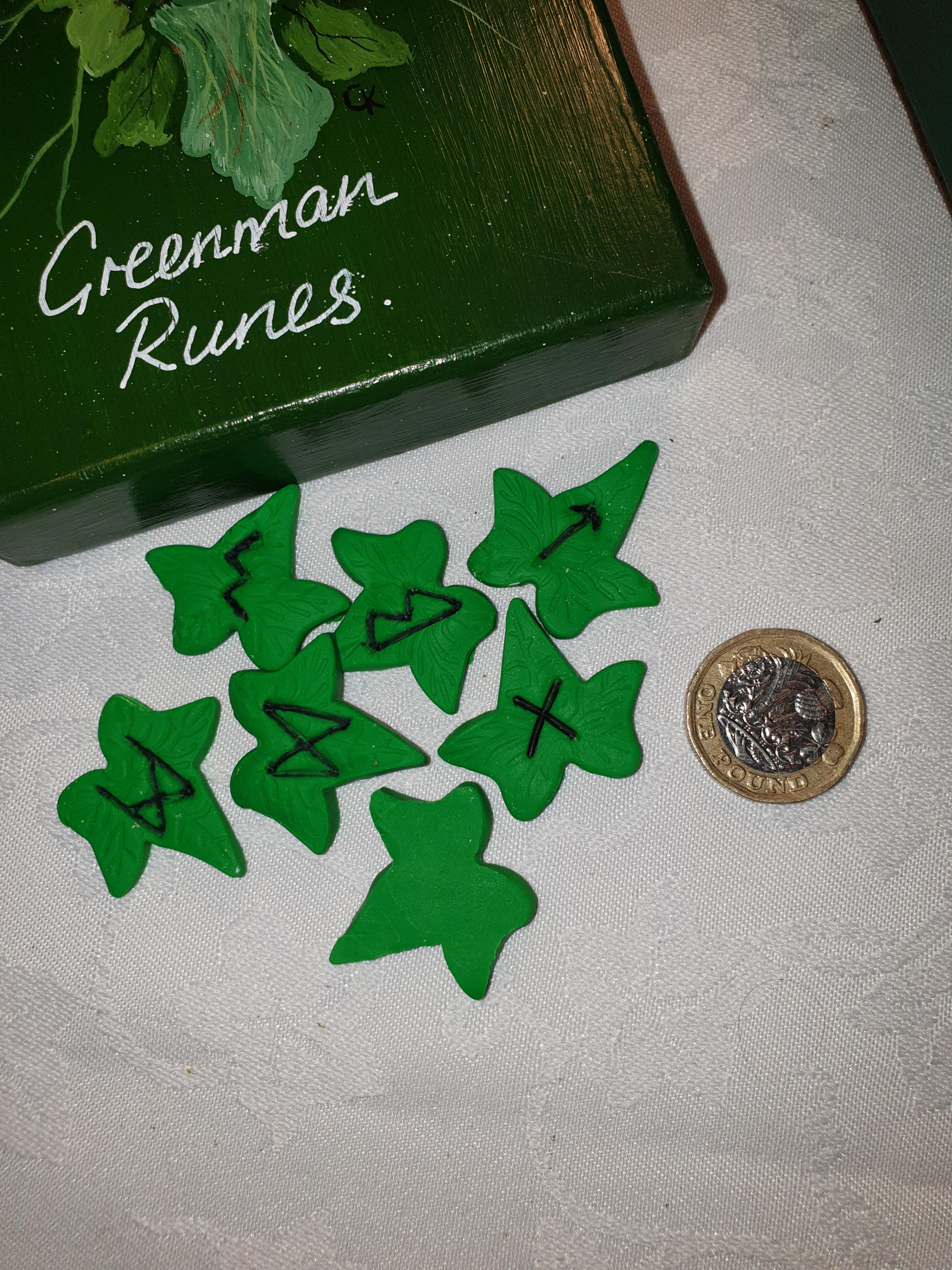 Pagan Village: Hand made green maple leaf runes