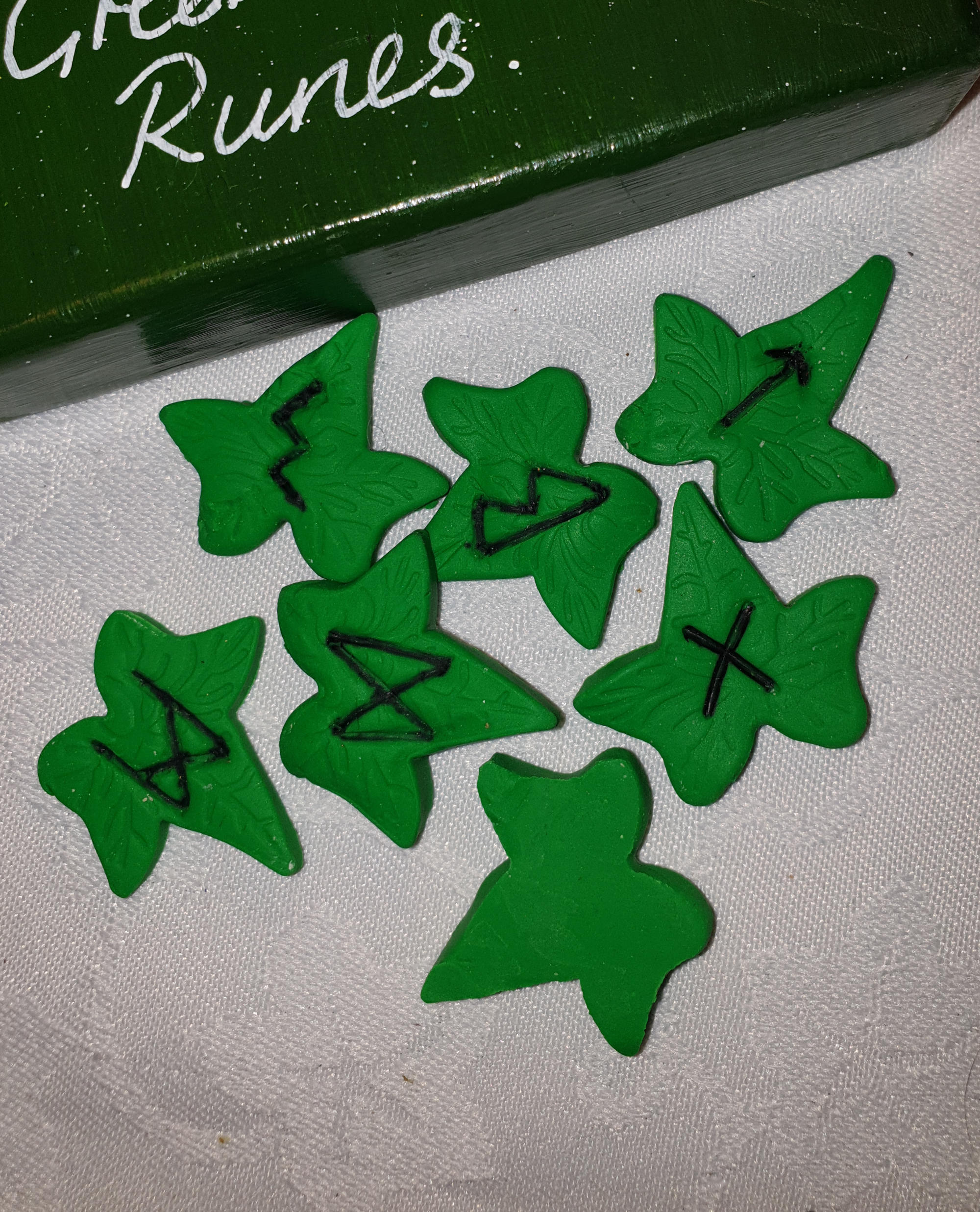 Pagan Village: Hand made green maple leaf runes