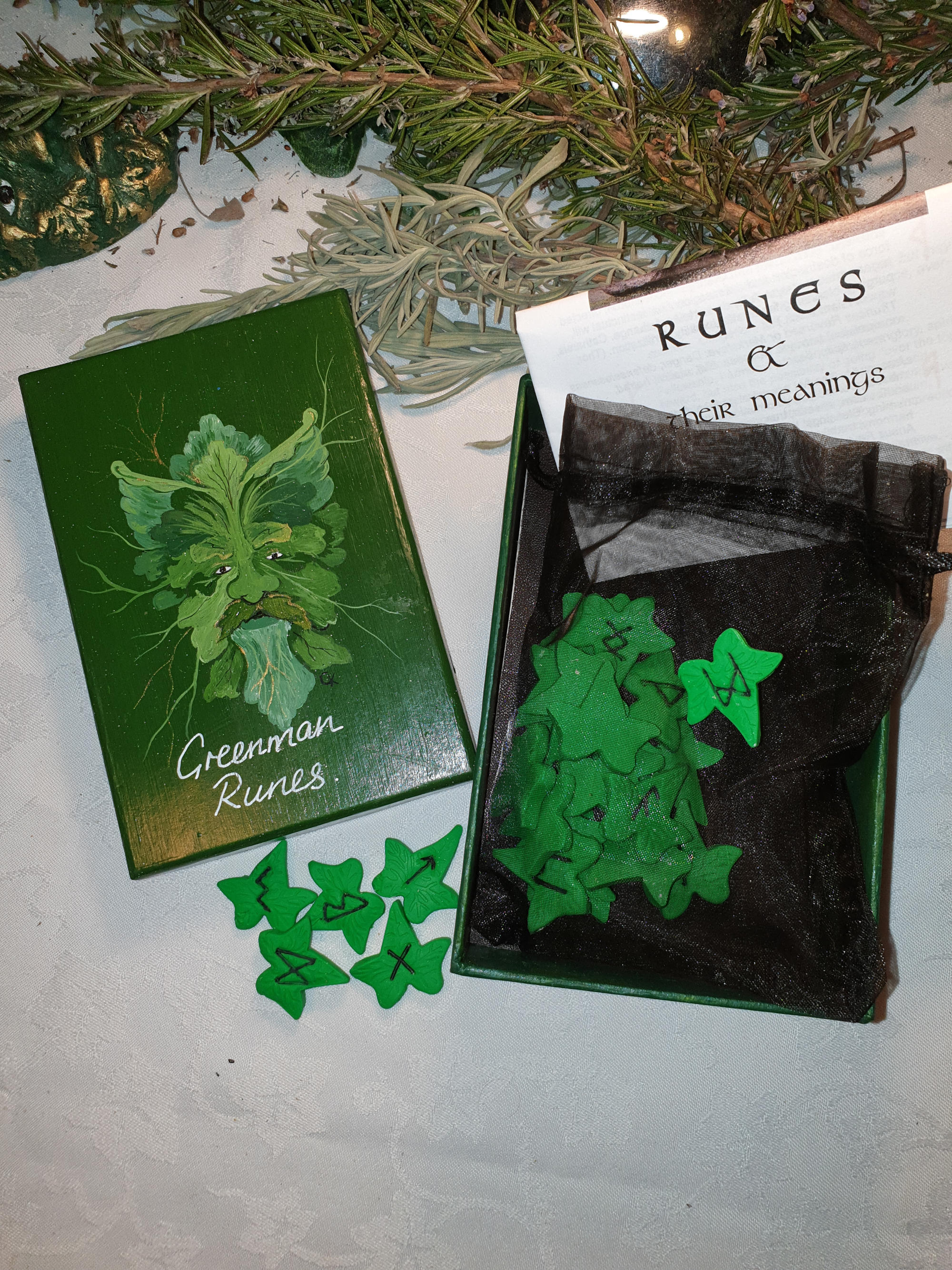 Pagan Village: Hand made green maple leaf runes