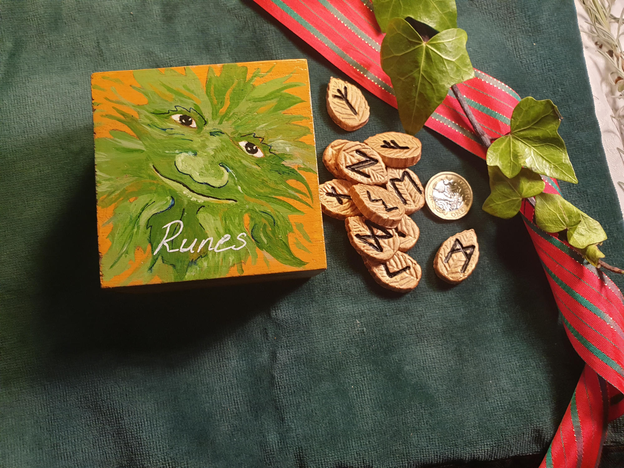 Pagan Village: Hand made futhark gold clay runes