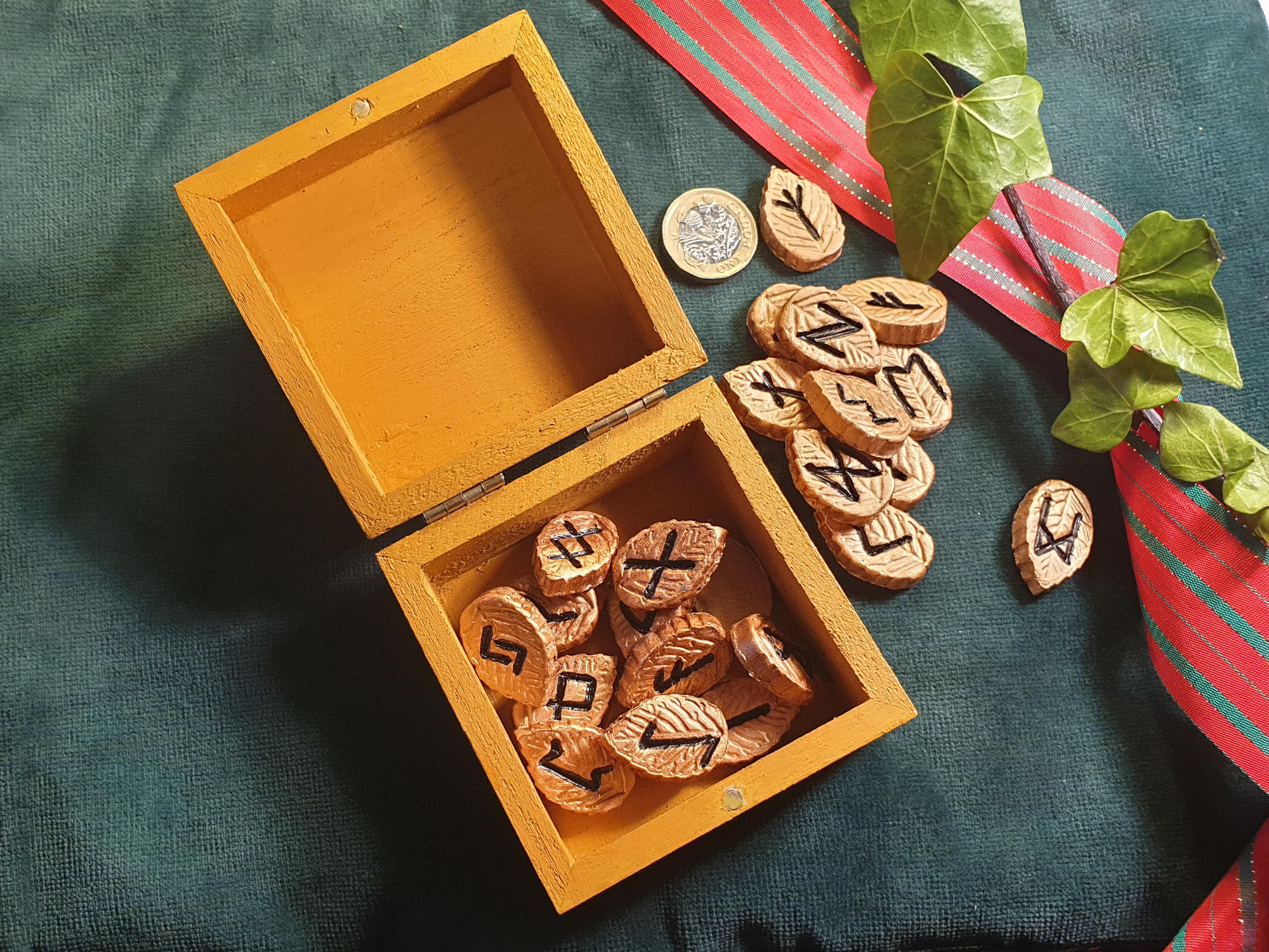 Pagan Village: Hand made futhark gold clay runes